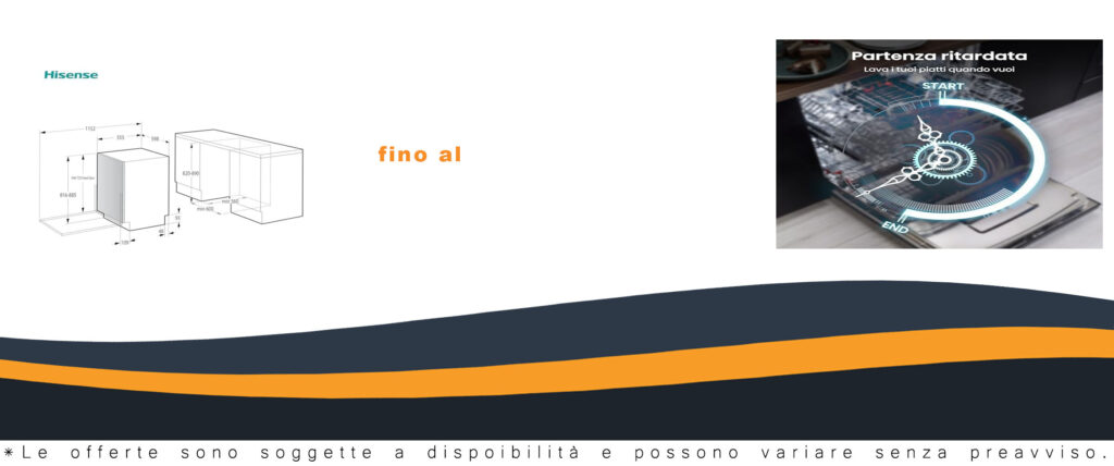 Lavastoviglie Hisense HV642D90 con capacità di 14 coperti, tecnologia Total Dry e Total AquaStop