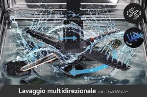 LG QuadWash DB475TXS Lavastoviglie da Incasso, a Scomparsa Totale, Serie 4, Classe A, 14 Coperti, 4 Bracci Irroratori, Vapore, Cerniere Sliding, Apertura Automatica, 3° Cestello, Wi-Fi, Acciaio