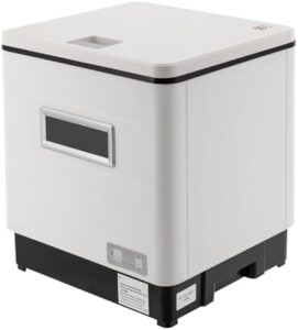 Fliuyr Lavastoviglie da Tavolo 1500 W, compatta e potente, ideale per piccole cucine, con 6 set di utensili lavabili e sistema di spray girevole a 360°.