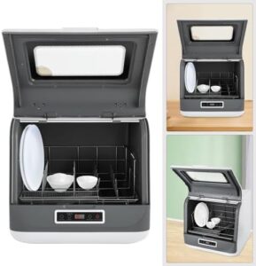 WOLEGM Mini lavastoviglie da tavolo bianca con capacità di 4-6 set di posate e tubo dell'acqua incluso  