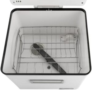 Lavastoviglie da banco portatile, ideale per appartamenti di piccole dimensioni, con capacità di 6 piatti e tubo di irrigazione flessibile.