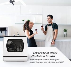 Hermitlux Lavastoviglie Portatile Bianco, ideale per piccoli spazi, campeggio e uffici.