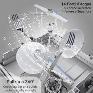 Hermitlux Lavastoviglie Portatile Bianco, ideale per piccoli spazi, campeggio e uffici.