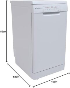 Lavastoviglie Candy Brava CDPH 2L1049W, compatta e versatile, con 10 coperti e 5 programmi di lavaggio.