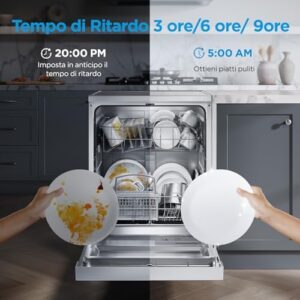 Lavastoviglie Midea MFD60S121X-IT in inox, 12 coperti, 6 programmi, ideale per famiglie e piccole imprese.
