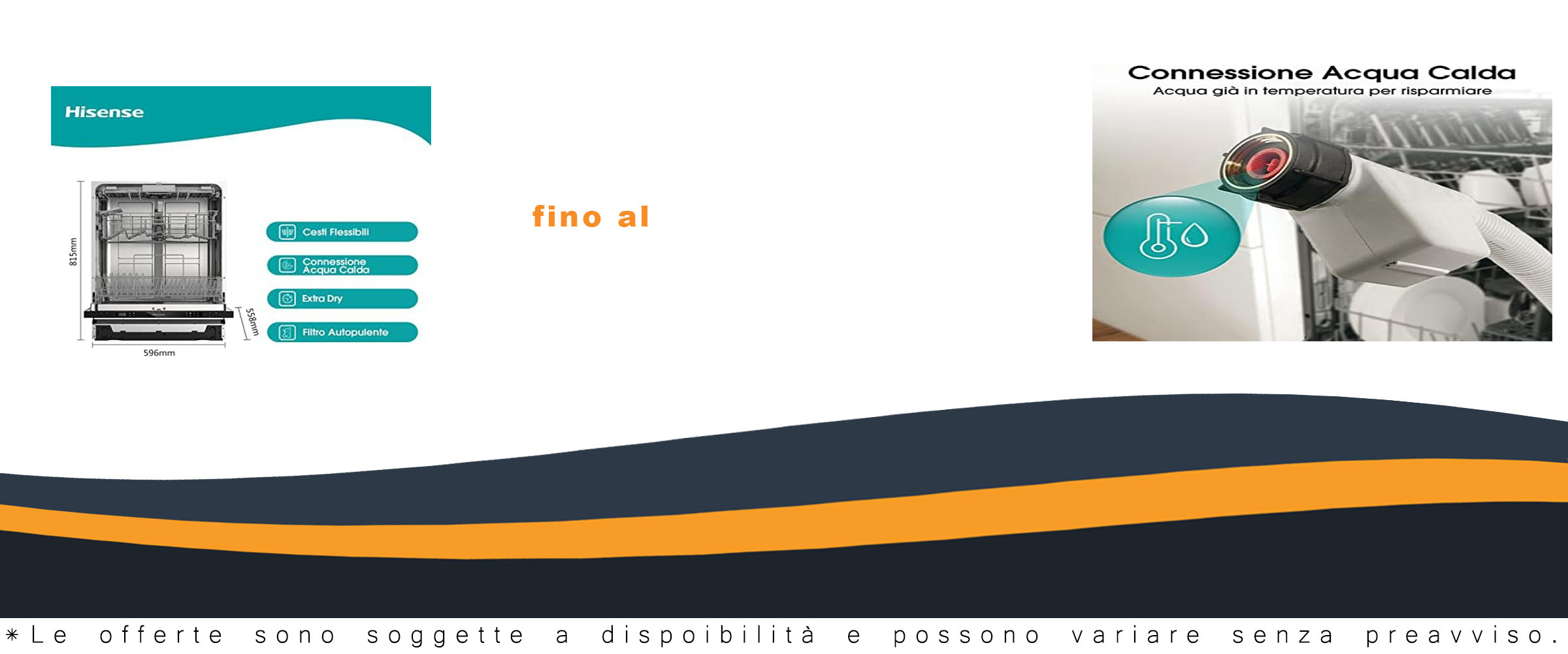 Lavastoviglie Hisense HV603D40 integrata, con capacità di 14 coperti, silenziosa e con 7 programmi di lavaggio.