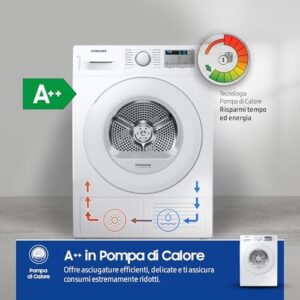 Samsung Asciugatrice Crystal Ecodry DV80TA020TH/ET con Pompa di Calore, Sensore Optimal Dry e Filtro 2 in 1