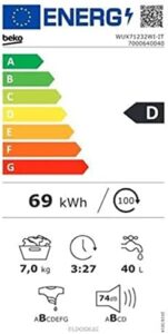 Lavatrice Beko WUX71232WI-IT in bianco con display Smart Touch e 7 kg di capacità.