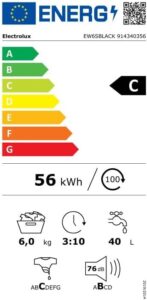 Immagine della lavatrice Electrolux EW6SBLACK Slim, color argento scuro, con sistema SensiCare e capacità di 6 kg.