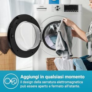 Lavatrice CHiQ CFL80-14586IM3XWA con design compatto, motore a inverter stabile e capacità di 8kg