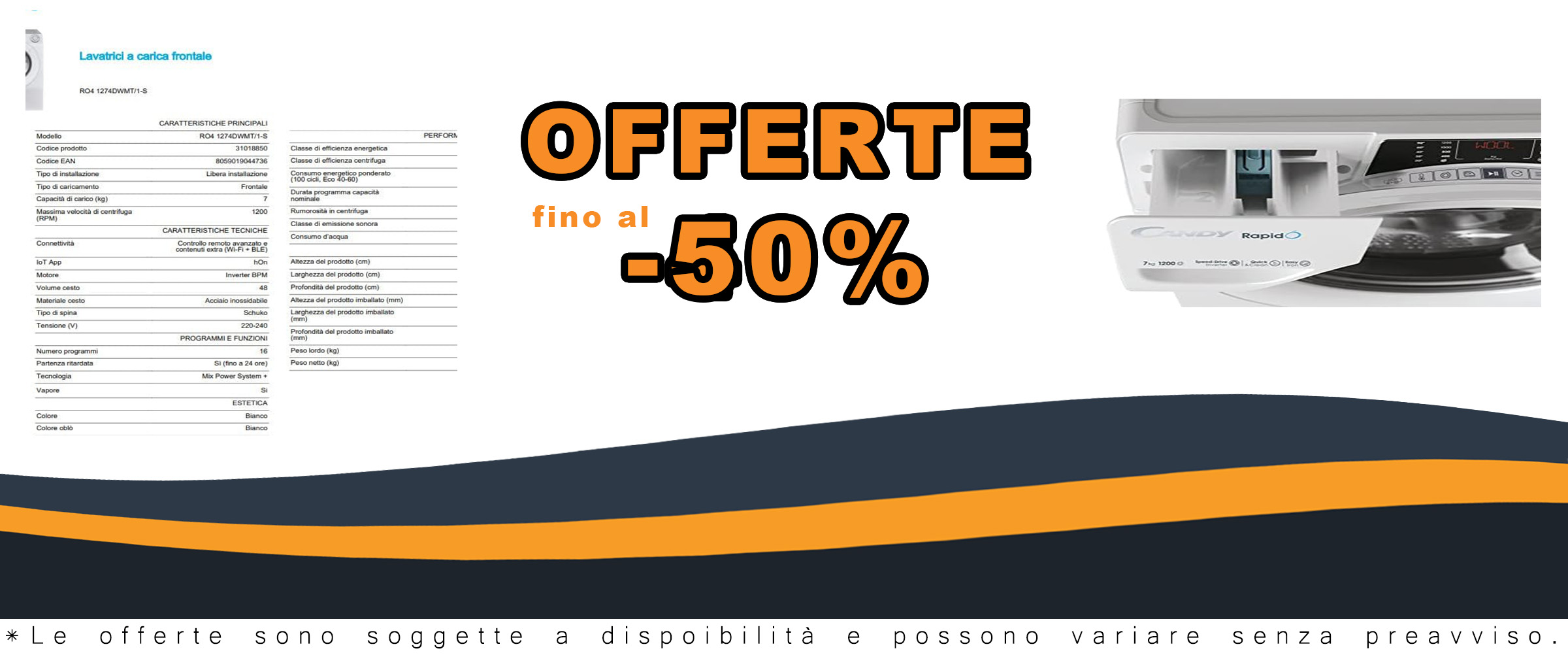 Lavatrice Candy RapidÓ Slim 7 Kg, bianca, con Wi-Fi, 9 programmi rapidi, funzione vapore e connettività app hOn