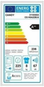Asciugatrice Candy CS H8A2DE-S 8 kg, Pompa di calore, efficientissima ed elegante