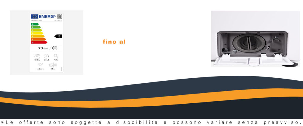 Lavatrice UNIVERSALBLUE bianca da 6 kg con 15 programmi di lavaggio e display digitale
