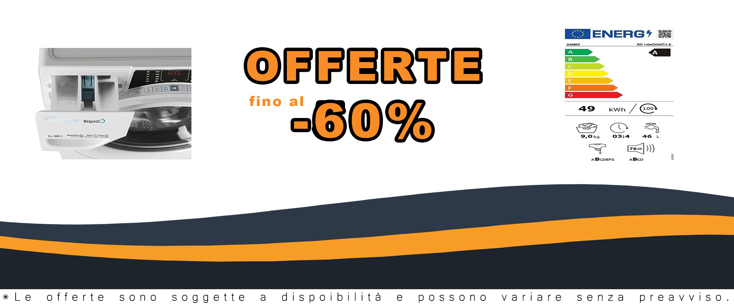 Candy RapidÓ Lavatrice 9 Kg in funzione, carica frontale, classe A, 1400 giri, con app hOn e Wi-Fi  