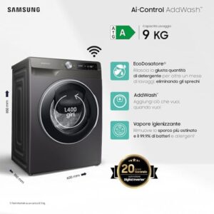 Samsung Lavatrice AI Control Addwash WW90T684DLN/S3, con WiFi, Ecodosatore e Funzione Vapore in nero