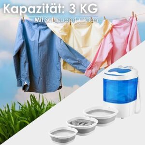 Mini lavatrice compatta con centrifuga fino a 3 kg, ideale per appartamenti e piccoli spazi