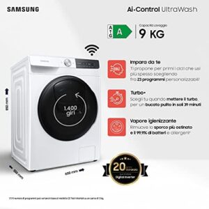Samsung Lavatrice Ai Control UltraWash WW90T754DBT/S3, con WiFi e funzione vapore, perfetta per famiglie numerose