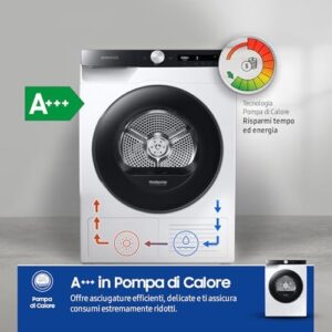 Asciugatrice Samsung Ai Control DV90T5240AE/S3 con sensore Optimal Dry, 9 kg e pompa di calore