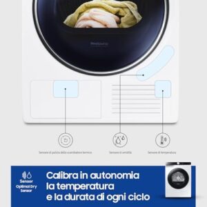 Asciugatrice Samsung Ai Control DV90T5240AE/S3 con sensore Optimal Dry, 9 kg e pompa di calore