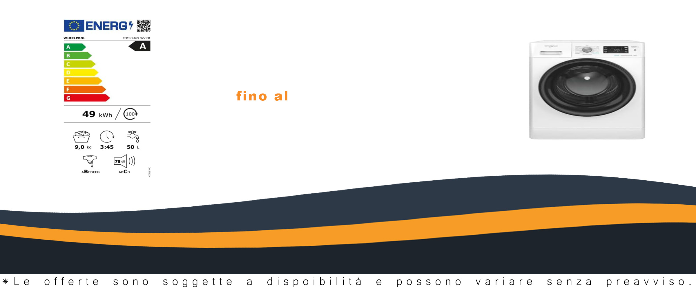 Whirlpool Lavatrice ad Oblò 9kg 1400 giri FFBS9469WVFR con capacità di 9 kg e classe energetica A+++.