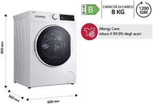 Lavatrice LG F2WM308S0E a carica frontale, 8kg di capacità, con lavaggio a vapore e programma Allergy Care, ideale per la tua casa.
