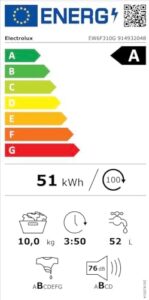 Lavatrice Electrolux 600 a carica frontale, modello EW6F210G, bianca, con capacità di 10 Kg e motore Inverter+.