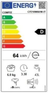 Lavatrice Slim 6 Kg Classe D 40 cm 1000 giri CFE10W60/W-IT, modello compatto ideale per piccoli spazi e con ottime prestazioni