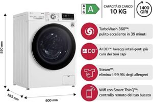LG F4WV710S1E Lavatrice a Carica Frontale 10.5 Kg con TurboWash 360, Intelligenza Artificiale e Wi-Fi