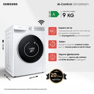 Samsung Lavatrice Ai Control UltraWash WW90T734DWH/S3, 9 kg, 1400 RPM, WiFi, vapore, carica frontale