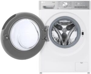 Lavatrice LG AI DD F4R9009TPWC, modello frontale bianco con capacità di 9kg, 1400 giri, intelligenza artificiale e lavaggio a vapore