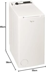 Lavatrice Whirlpool top 40cm 7kg TDLR72223SSFRN bianca in una cucina moderna