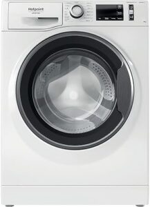 Lavatrice Hotpoint NR648GWSA IT a carica frontale, 8 kg di capacità, classe A e 1400 giri, con design moderno e prestazioni superiori.