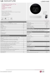 LG Signature LSWD100E Lavasciuga 12 - 7 kg, 1600 giri, Lavatrice e Asciugatrice con Wi-Fi, Pompa di calore, AI DD, Motore Centum System garantito 20 anni, TurboWash49, Vapore, Autodosaggio, Bianca