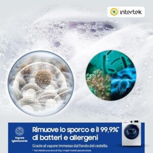 Samsung Lavasciuga AddWash WD8NK52E0ZW/ET, design slim bianco/nero, con motore Digital Inverter e funzione vapore igienizzante, perfetta per famiglie di medie dimensioni.