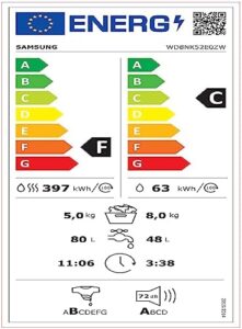 Samsung Lavasciuga AddWash WD8NK52E0ZW/ET, design slim bianco/nero, con motore Digital Inverter e funzione vapore igienizzante, perfetta per famiglie di medie dimensioni.