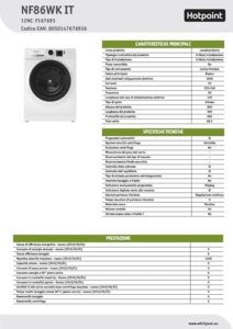 Lavatrice Hotpoint NF86WK IT a carica frontale con centrifuga a 1400 giri al minuto, classe energetica A, 8.0 kg