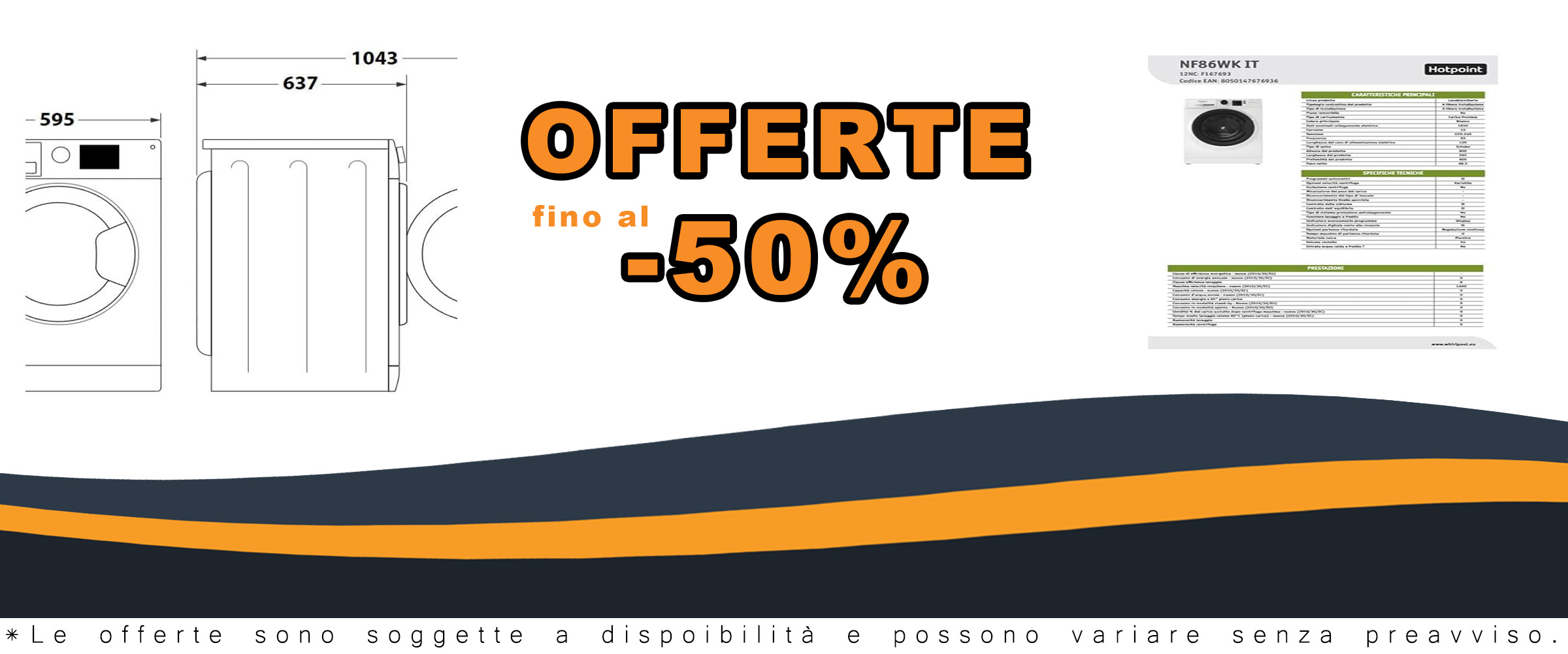 Lavatrice Hotpoint NF86WK IT a carica frontale con centrifuga a 1400 giri al minuto, classe energetica A, 8.0 kg