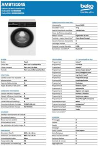 Lavatrice Beko AMBT3104S con capacità 10 kg, motore inverter e display touch
