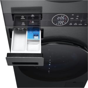 LG WashTower WT1210BBF, colonna bucato unificata con lavatrice da 12 kg e asciugatrice da 10 kg, pannello unico e tecnologia avanzata.