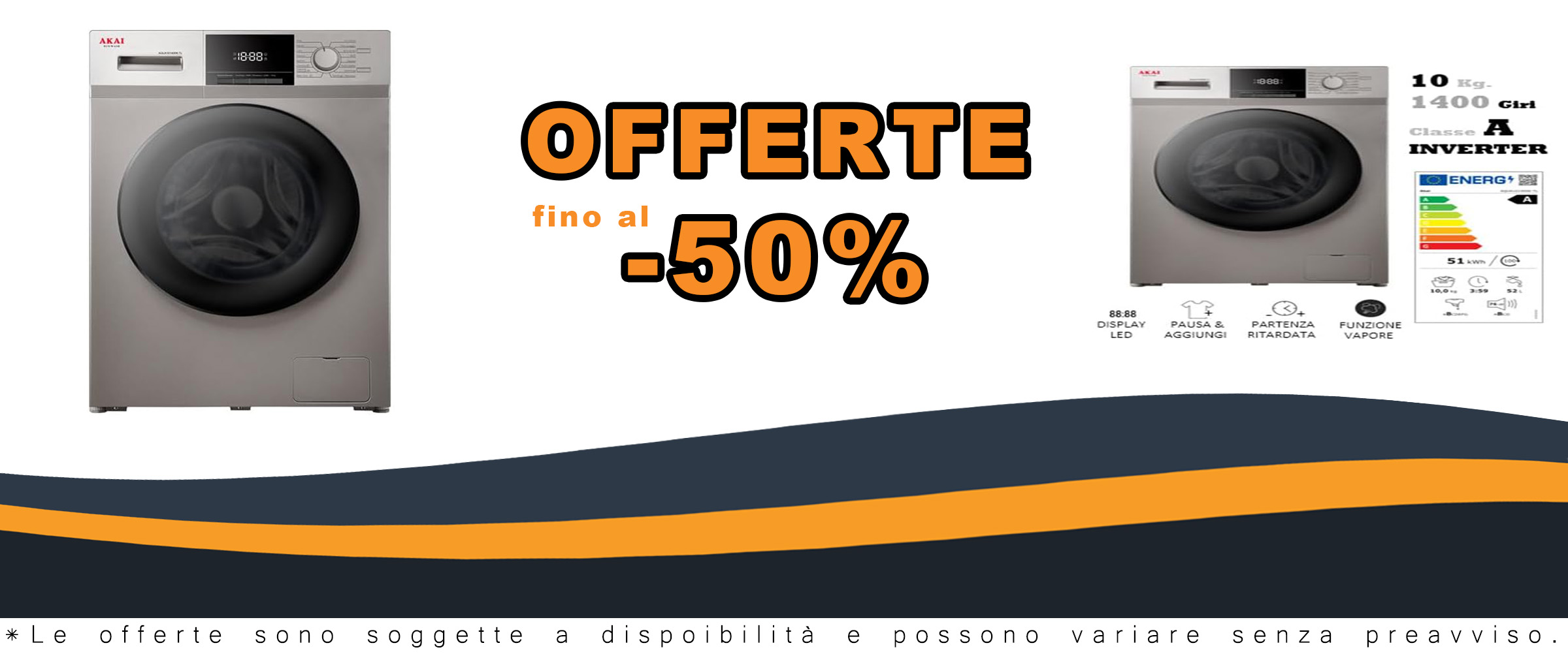 Lavatrice AKAI AQUA101400 Silver VAP.clA con funzione vapore e design elegante