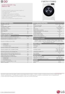 Lavatrice LG AI DD F4R7011TSWG con 11kg di capacità, Wi-Fi, TurboWash e vapore, colore bianco