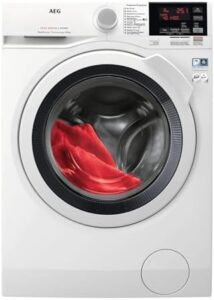 Lavasciuga AEG L7WBG856 in Bianco, perfetta per famiglie che cercano efficienza energetica e prestazioni elevate.
