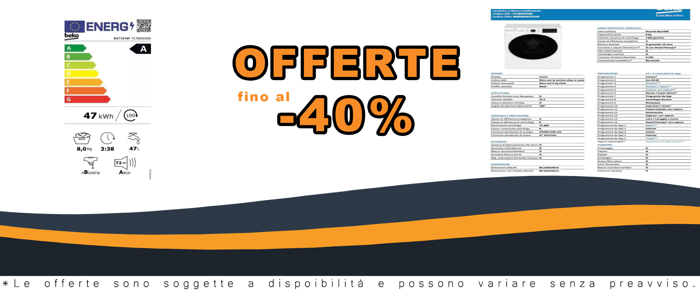 Lavatrice Beko BWT584BF con filtro microplastiche, motore inverter e funzione SteamCure™