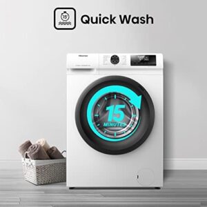 Lavatrice Hisense WFQP9014EVM a carica frontale con display LED, 9 Kg di capacità, 1200 rpm, e 15 programmi, inclusi funzione vapore e programma rapido.