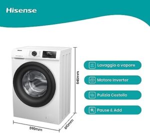 Hisense WFQE9014EVJM - Lavatrice a Carica Frontale con Display LED e Funzioni Avanzate