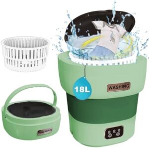 Mini lavatrice portatile verde da 15L con 3 modalità di pulizia profonda, ideale per appartamenti e campeggi
