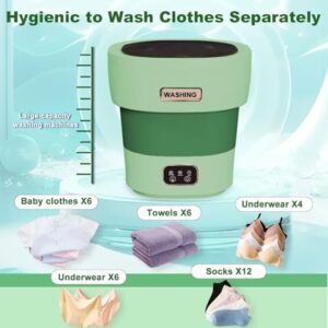 Mini lavatrice portatile verde da 15L con 3 modalità di pulizia profonda, ideale per appartamenti e campeggi