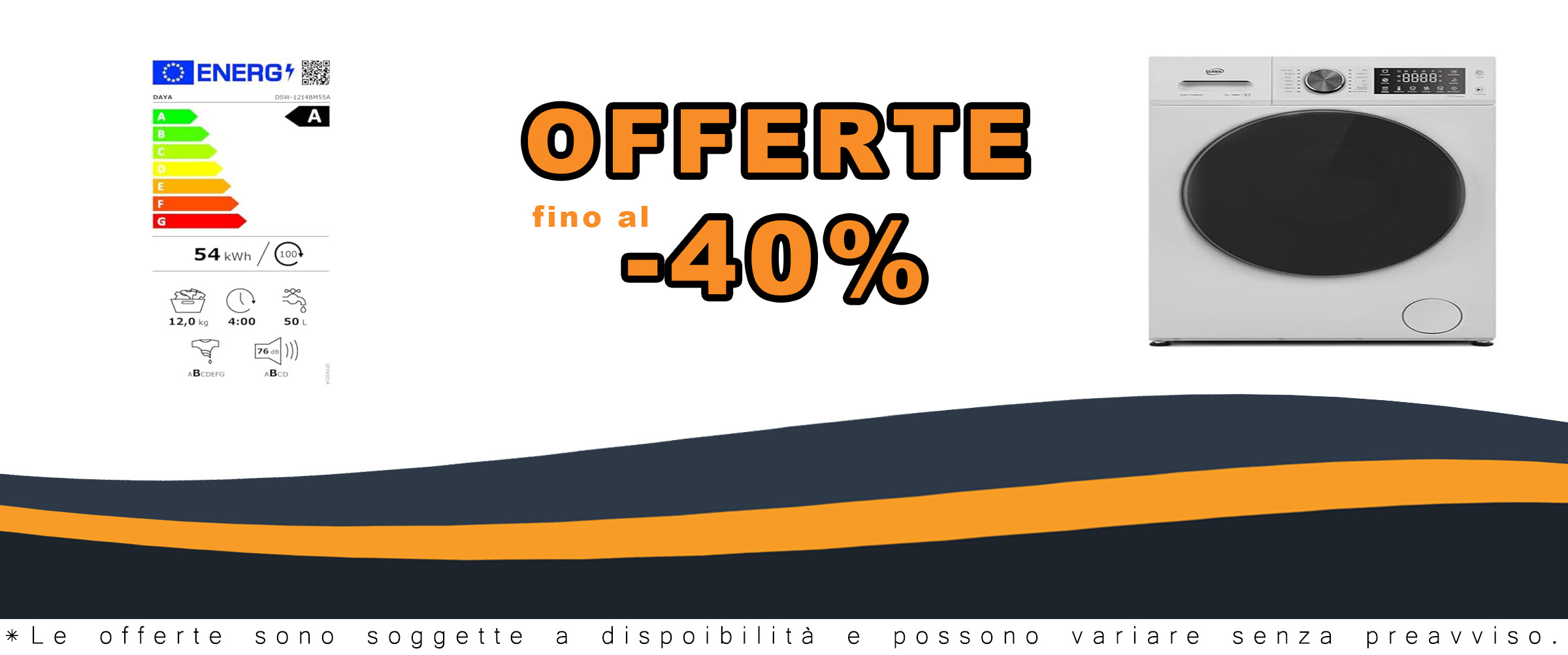 Lavatrice Daya DSW-1214BM55A con motore inverter, capacità 12 kg, 17 programmi e display LCD