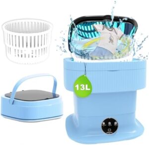 Mini lavatrice portatile pieghevole blu da 13 litri, ideale per biancheria intima, viaggi e appartamenti