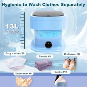 Mini lavatrice portatile pieghevole blu da 13 litri, ideale per biancheria intima, viaggi e appartamenti
